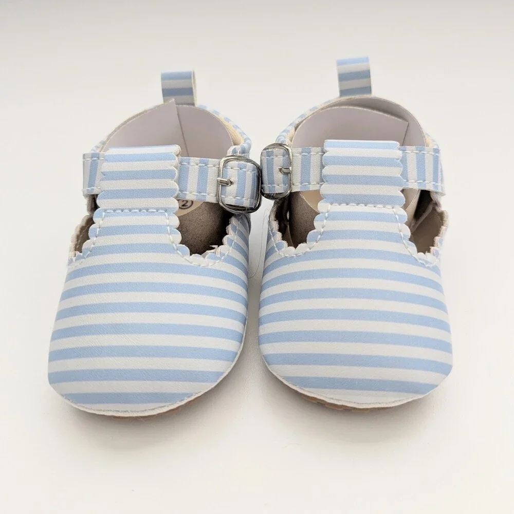 NWT Lucky Brand Baby Size 2 (3-6 Months)Blue & White Striped Shoes With Cut-Outs